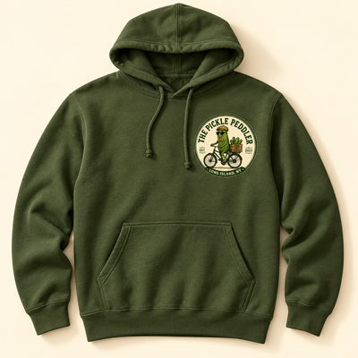 The Pickle Peddler hoodie — design mockup